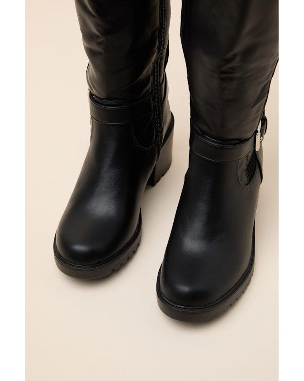Lulus Black Larchmont Buckle Knee-High Boots