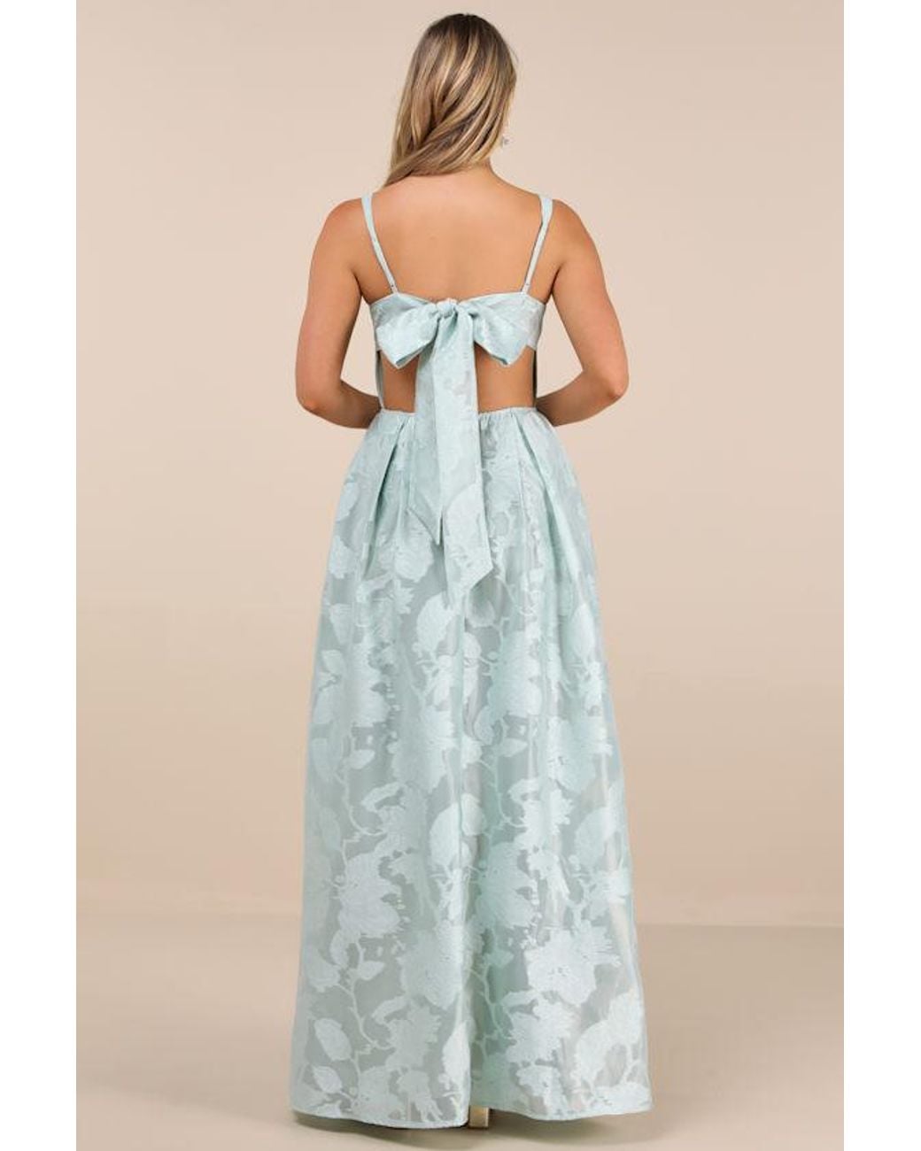 Lulus Blue Perfected Aura Sage Jacquard Tie-Back Maxi Dress With Pockets