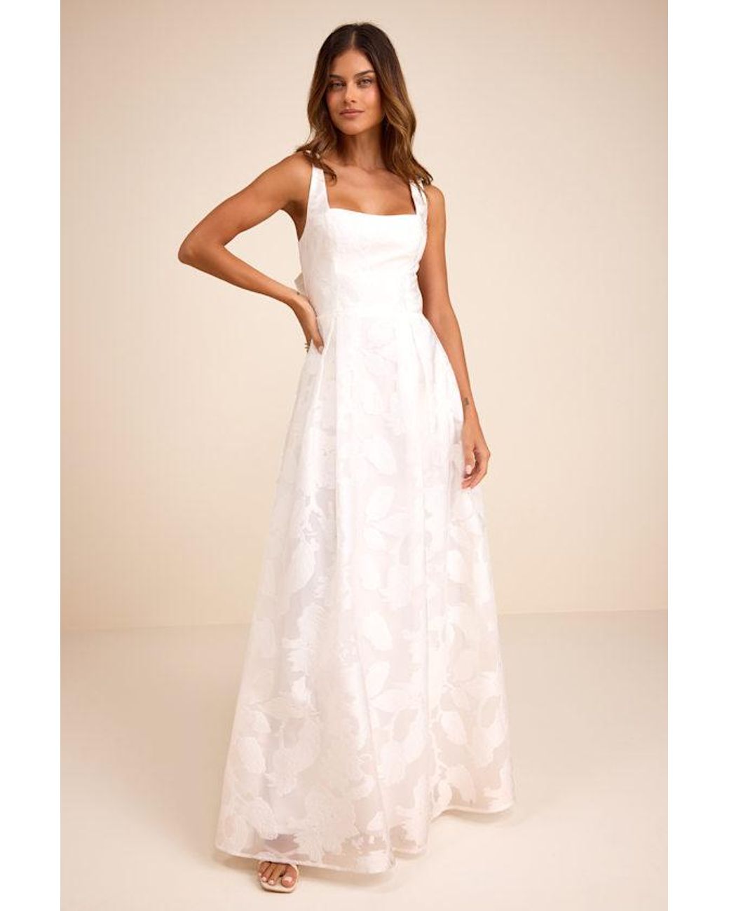 Lulus Natural Perfected Aura Jacquard Tie-Back Maxi Dress With Pockets