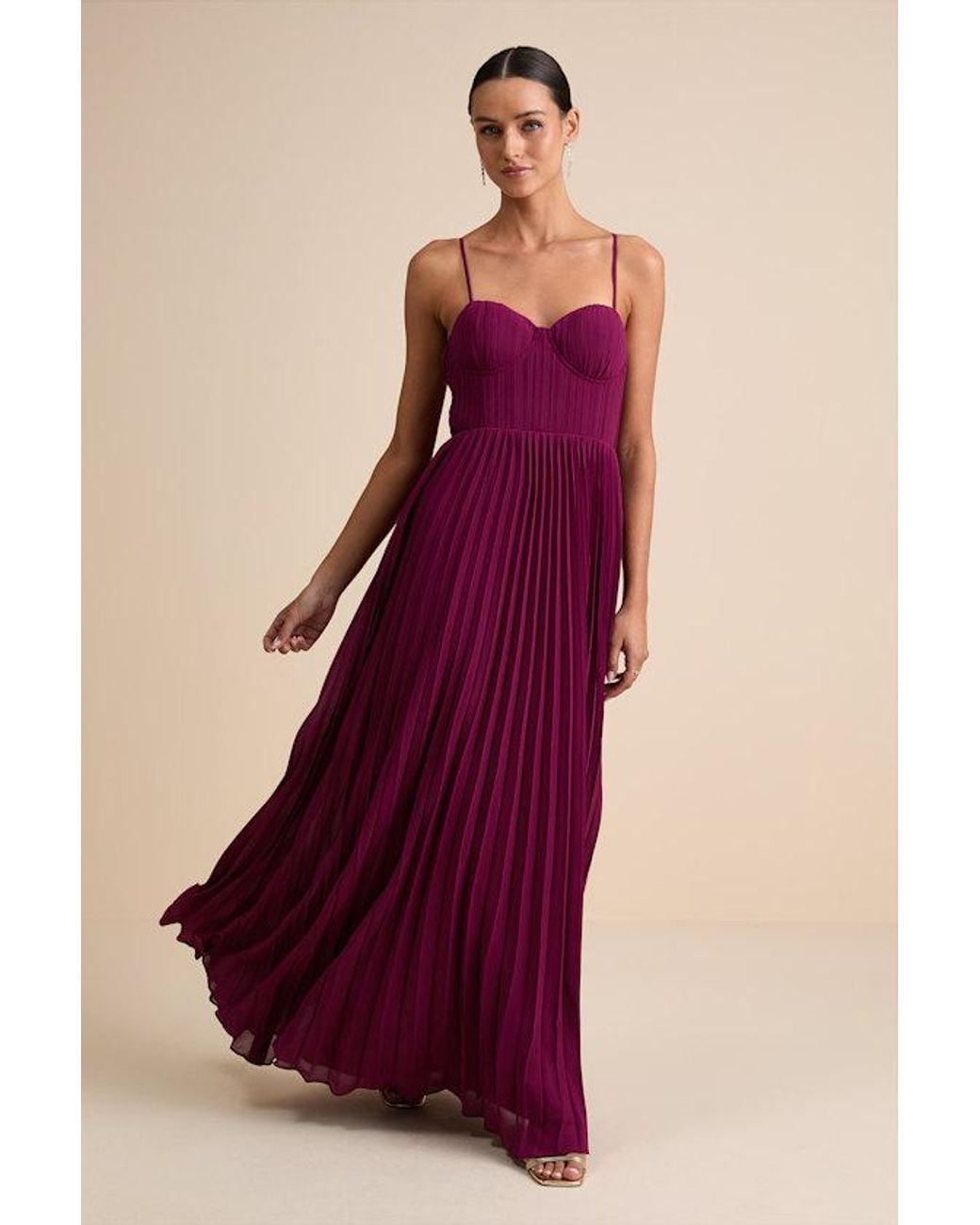 Lulus Purple Admirable Elegance Plum Pleated Bustier Maxi Dress