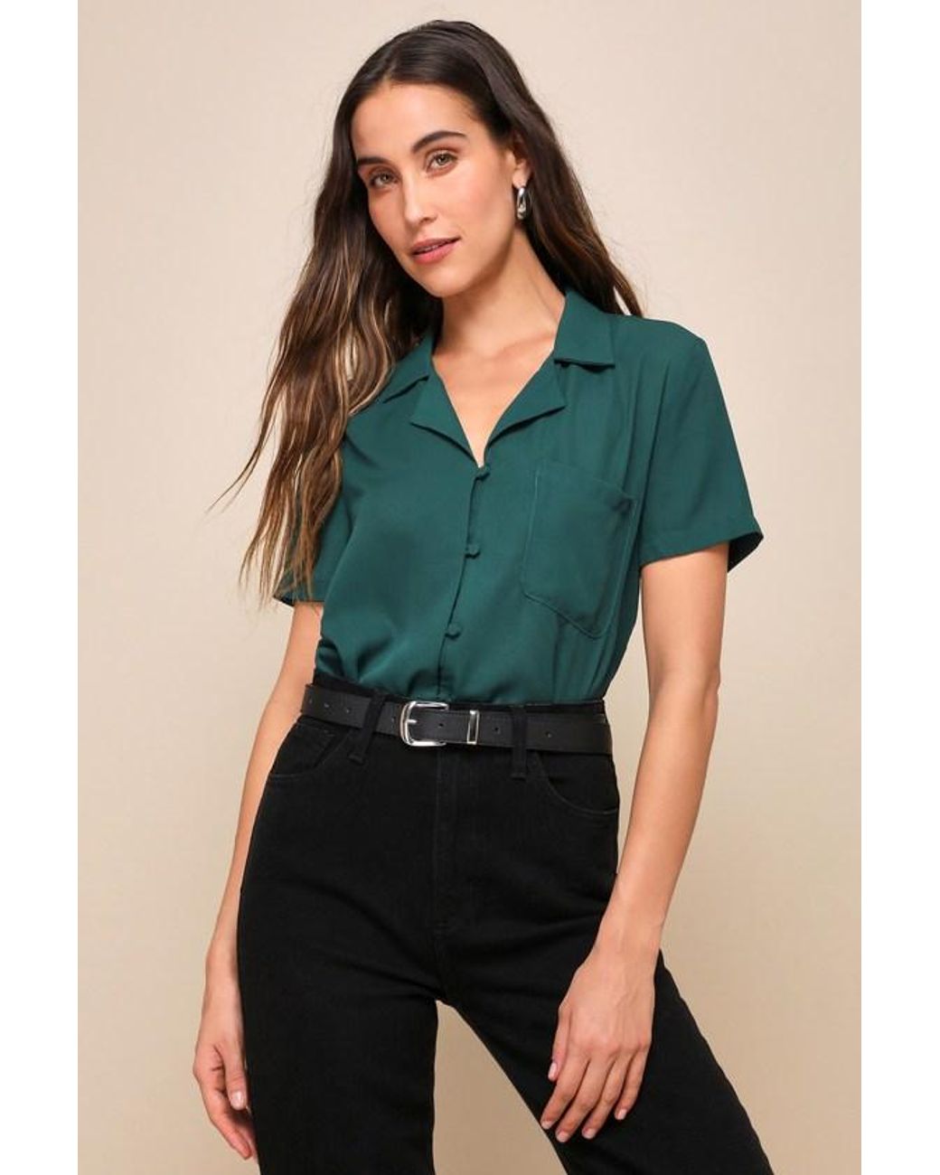 Lulus Green Good Luck Charm Short Sleeve Button-Up Top