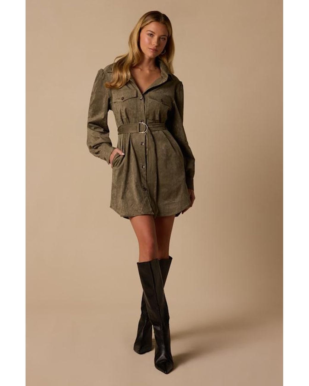 Lulus Green Sadie Suede Shirt Dress