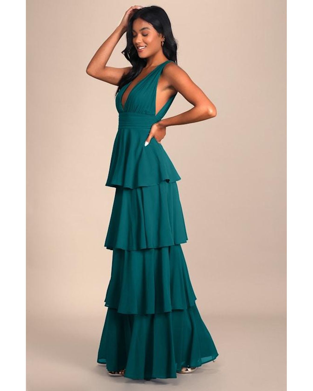 Lulus Green Amazing Evening Hunter Tiered Maxi Dress
