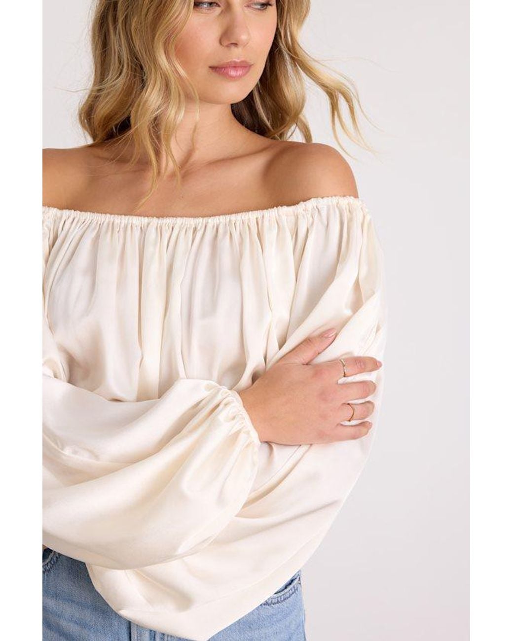 Lulus Blue Jordana Satin Off-The-Shoulder Crop Top