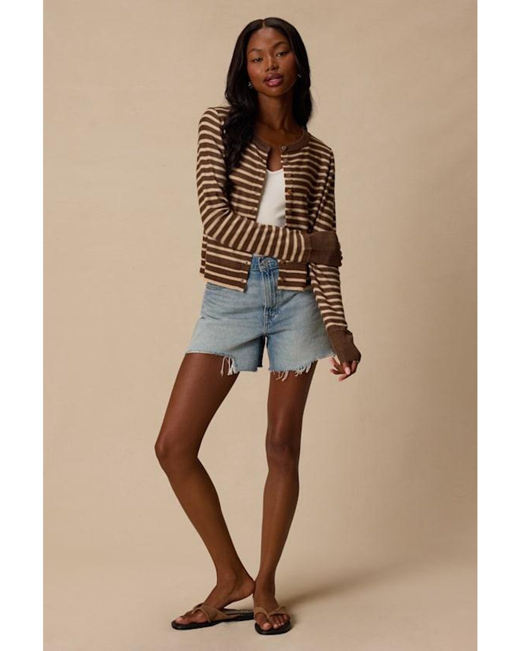Lulus Brown Becky And Striped Button-Up Cardigan