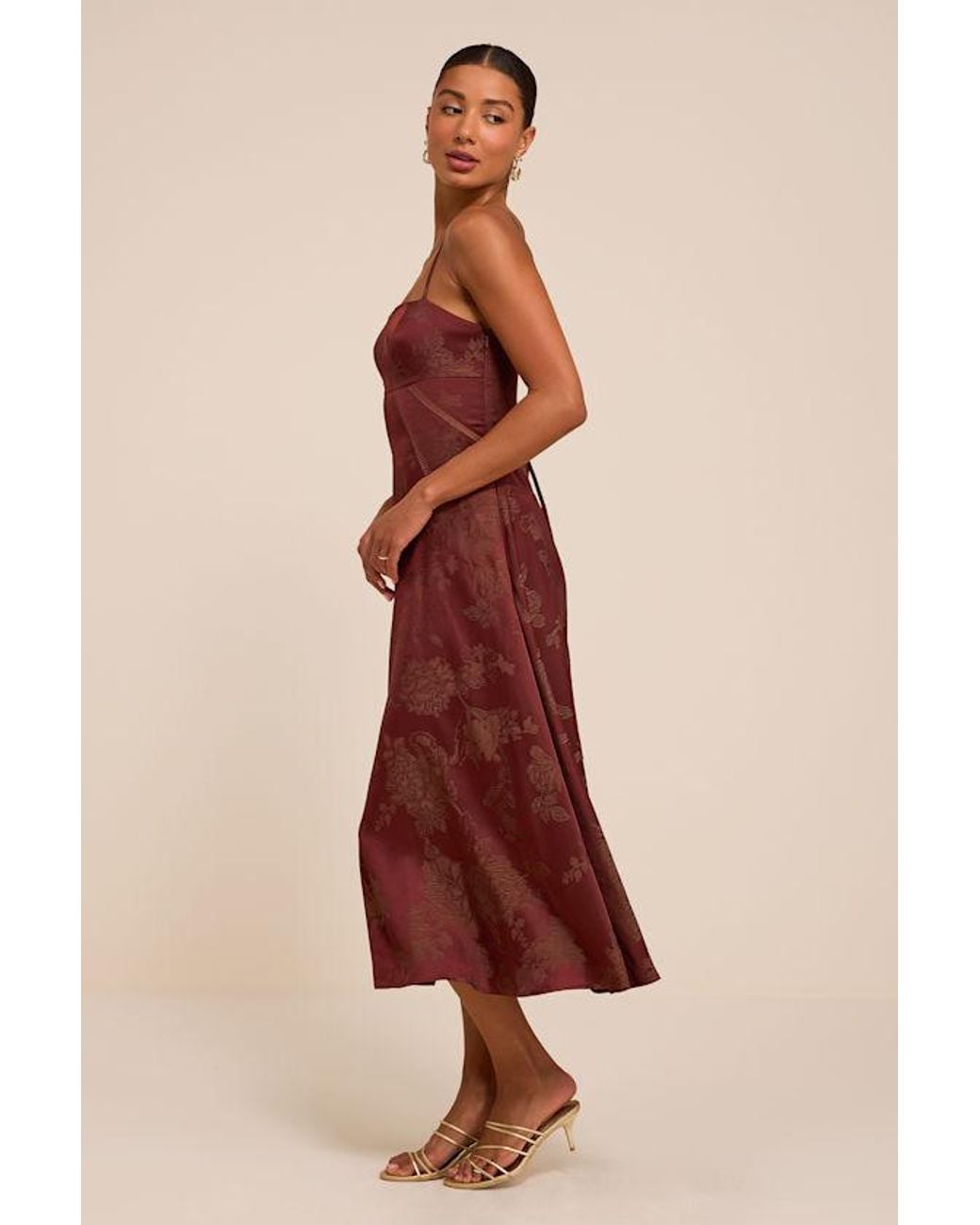 Lulus Red Dex Rust Jacquard Lace-Up Midi Dress
