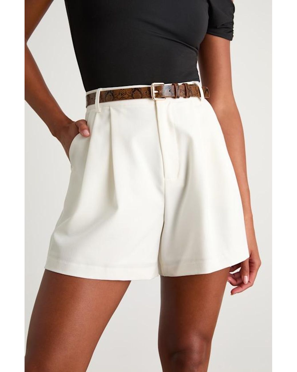 Lulus White Sharise Pleated High-Rise Shorts