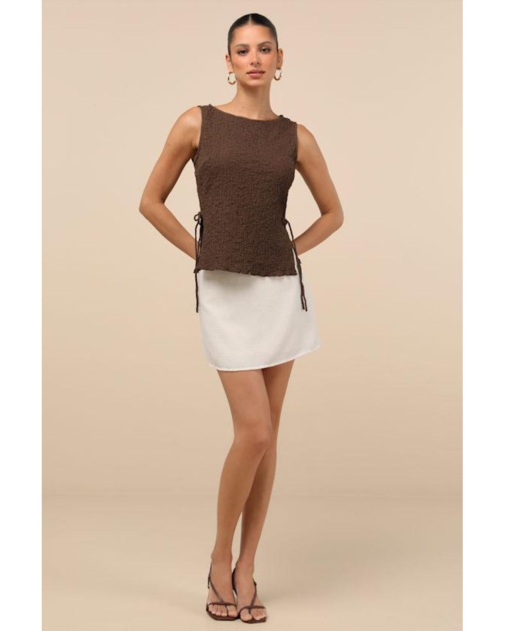 Lulus Brown Bizzy Textured Side-Tie Tank Top
