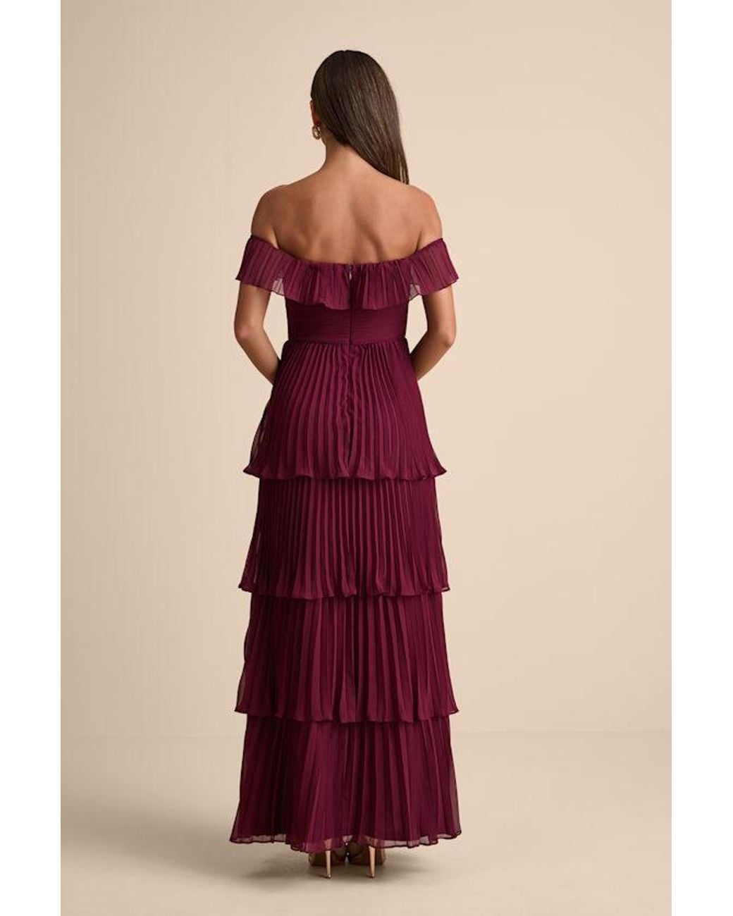 Lulus Red Always Remarkable Pleated Off-The-Shoulder Maxi Dress