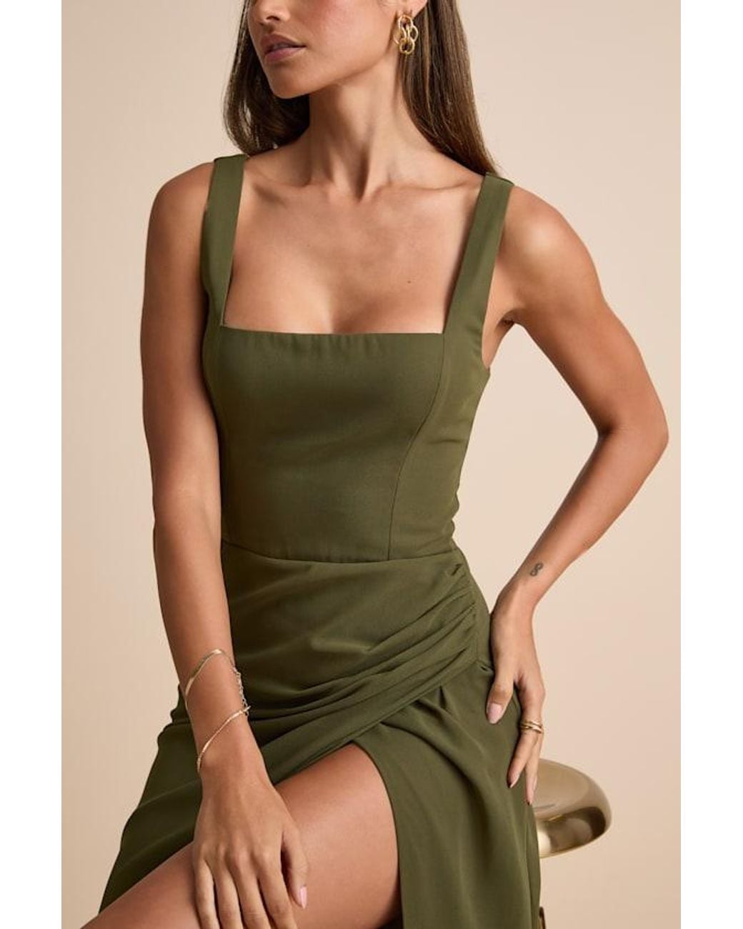 Lulus Green Glamorous Disposition Ruched Maxi Dress