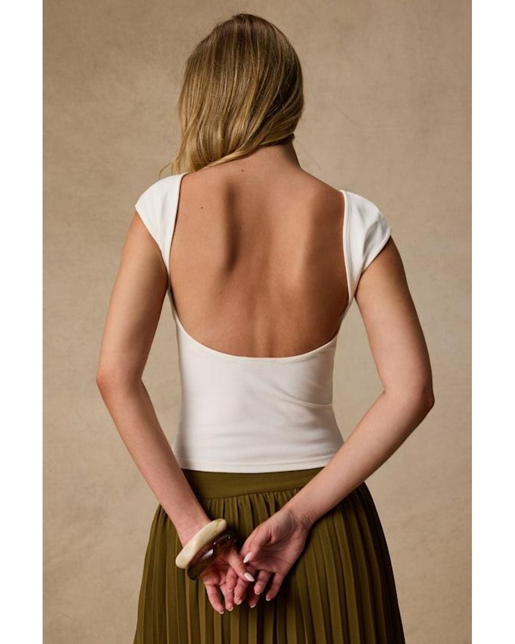 Lulus Natural Asher Short Sleeve Backless Top