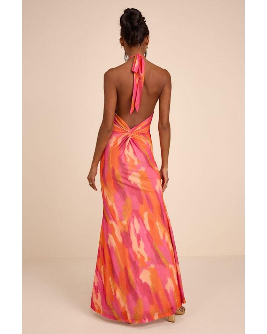 Lulus Red Adriel Multi Abstract Mesh Halter Mermaid Maxi Dress
