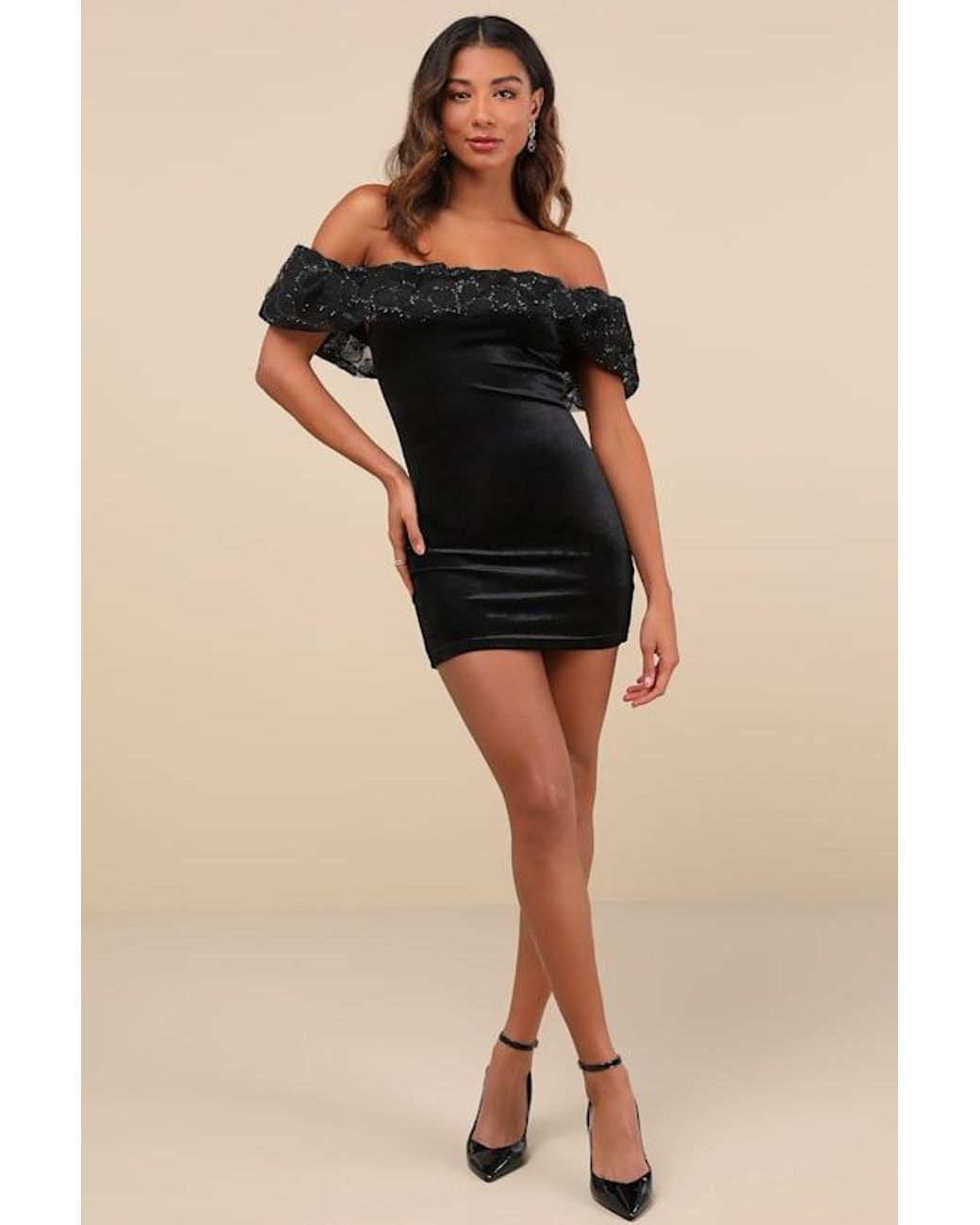 Lulus Lavishly Adored Tulle Velvet Off-The-Shoulder Mini Dress in Black |  Lyst UK