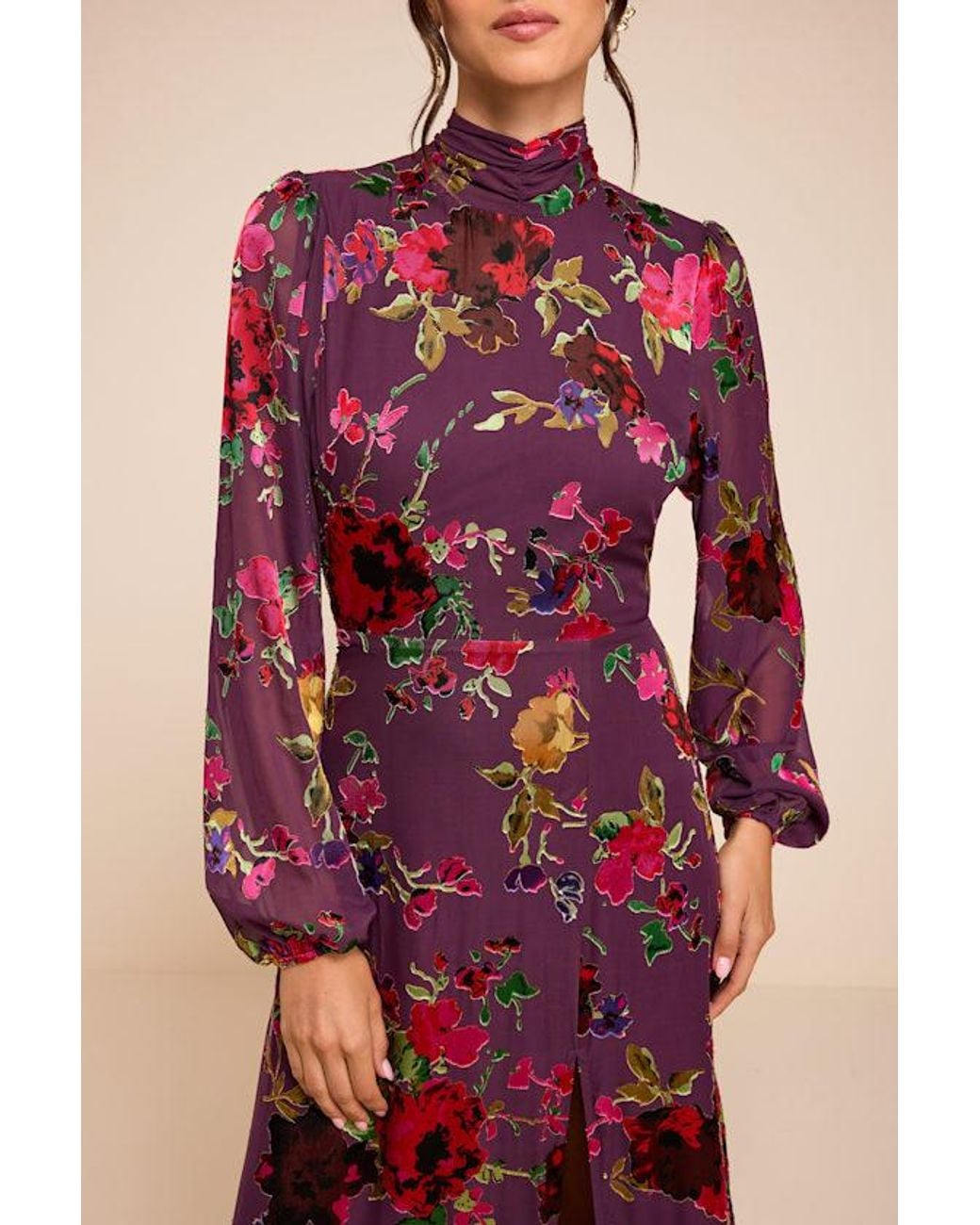 Lulus Purple Graceful Arrival Plum Floral Burnout Backless Maxi Dress