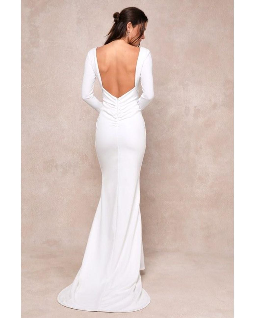 Lulus Natural Extravagant Love Backless Long Sleeve Ruched Maxi Dress