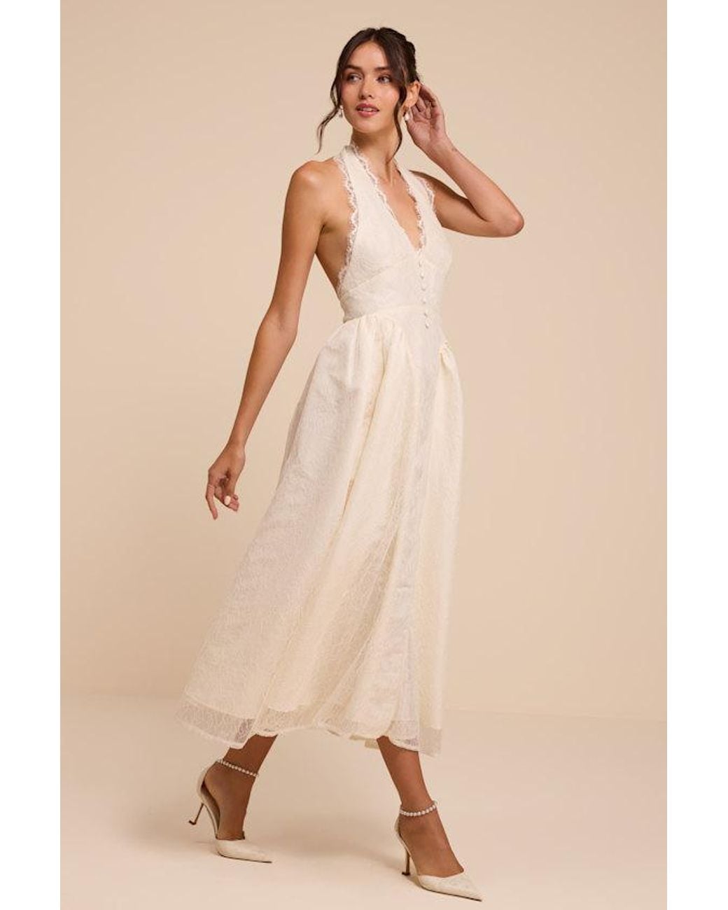 Lulus Natural Finnley Lace Halter Midi Dress
