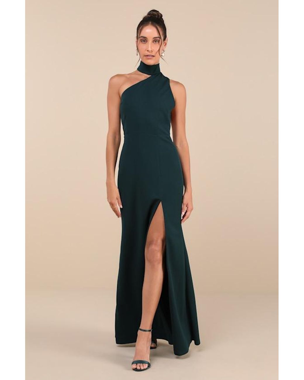 Lulus Blue Keep It Interesting Asymmetrical Cutout Halter Maxi Dress