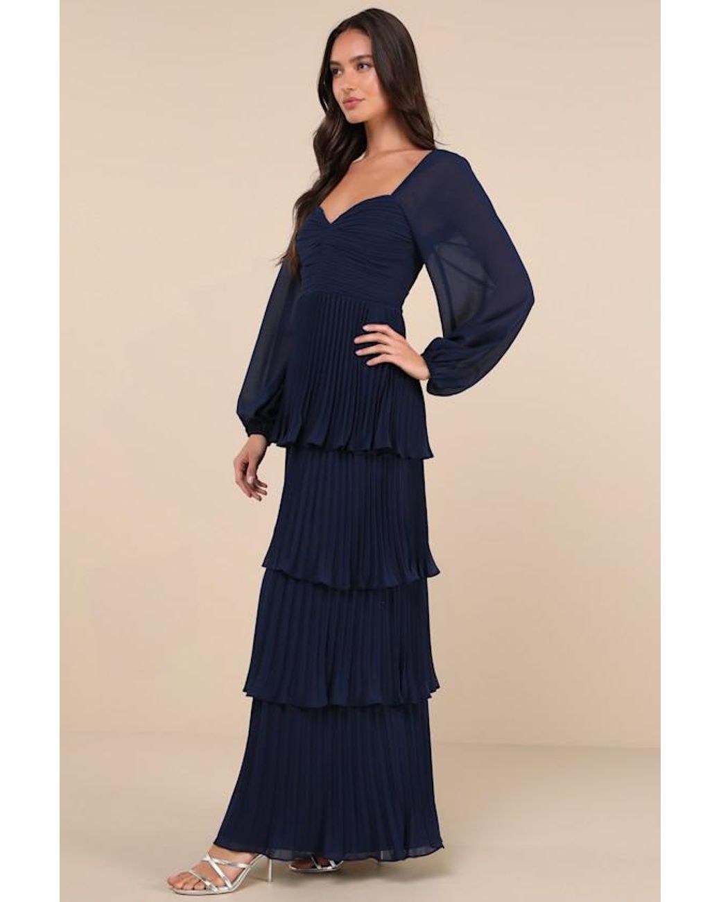 Lulus Impactful Elegance Tiered Balloon Sleeve Maxi Dress in Blue | Lyst