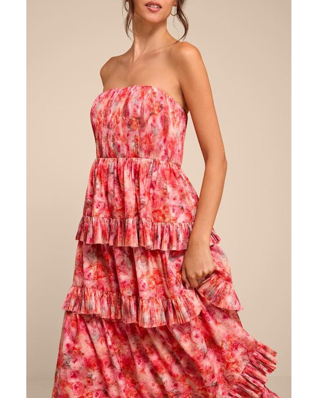 Lulus Lou Multi Floral Tiered Midi Dress