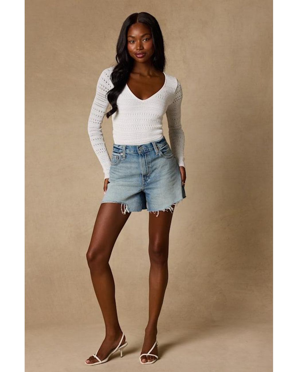 Lulus Blue Sarai Crochet Knit Cutout Bodysuit