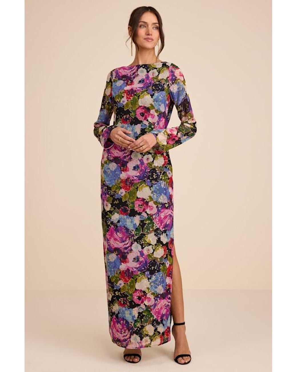 Lulus Natural Merrit Multi Cowl Back Long Sleeve Maxi Dress