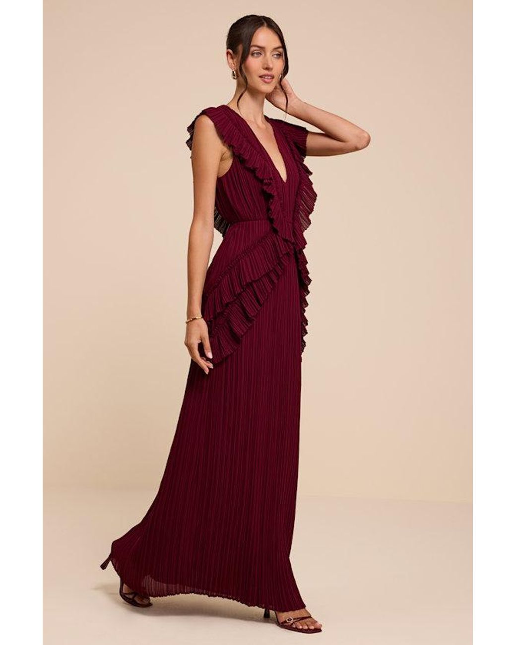 Lulus Red Flora Pleated Ruffled Maxi Dress