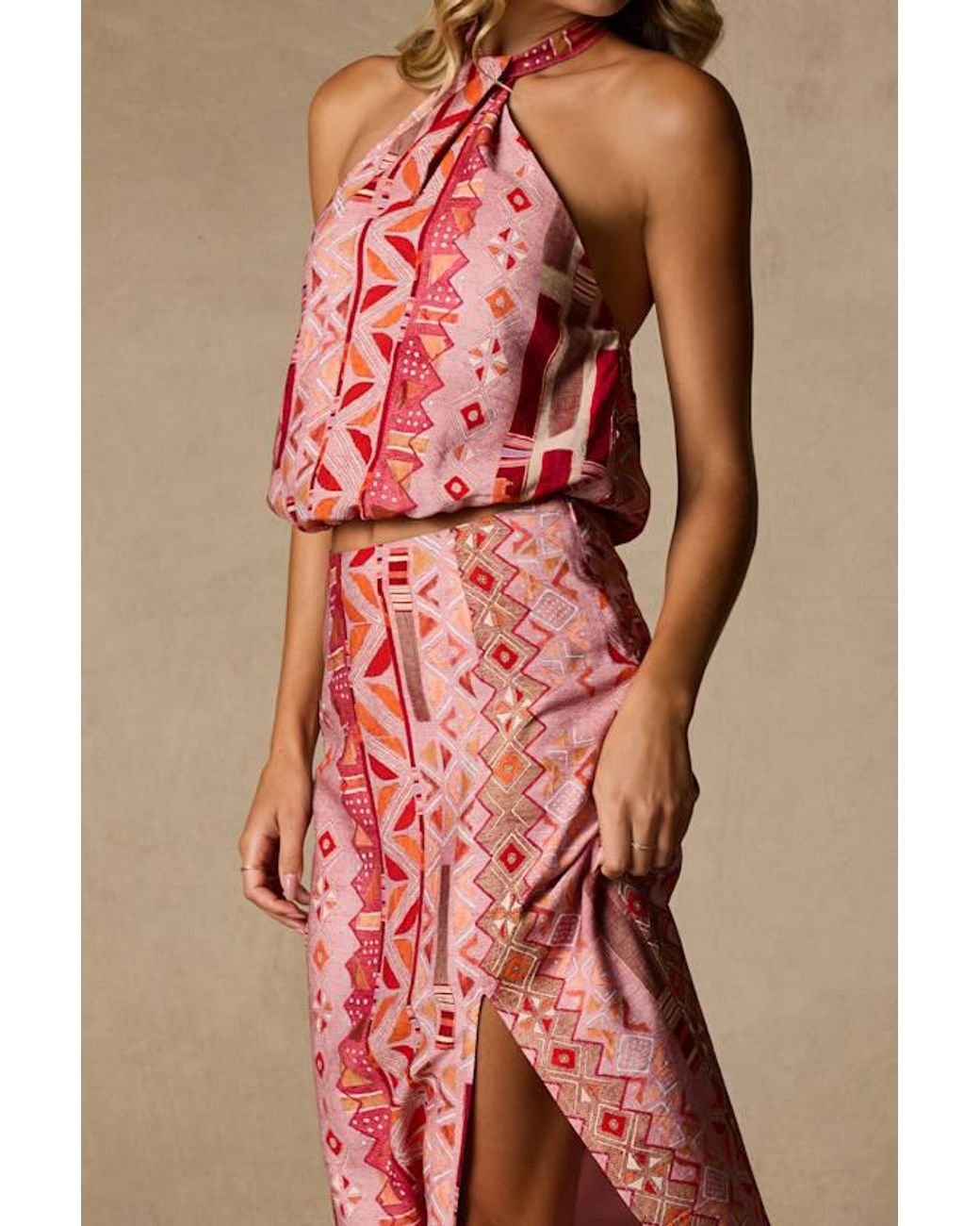 Lulus Natural Lindley Multi Boho Print Midi Skirt