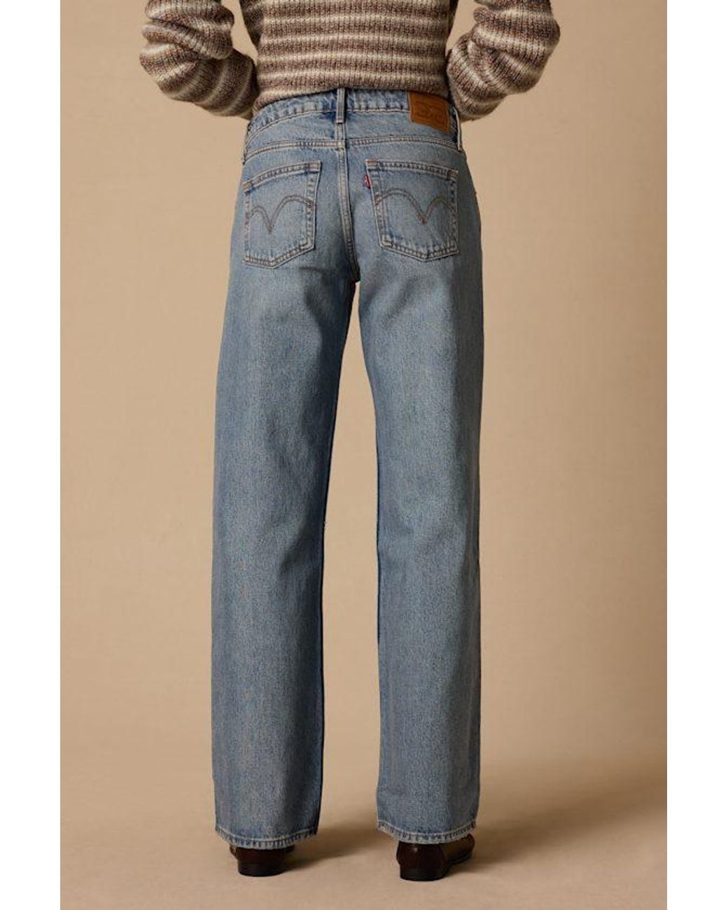Levi's Natural Low Loose Medium Wash Distressed Low-Rise Wide-Leg Jeans