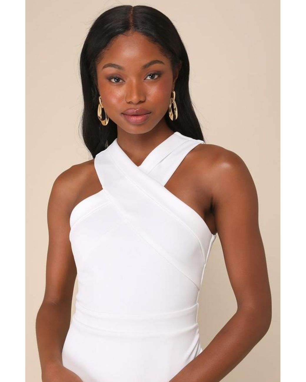 Lulus White Headed To Cocktail Hour Halter Tulip Mini Dress