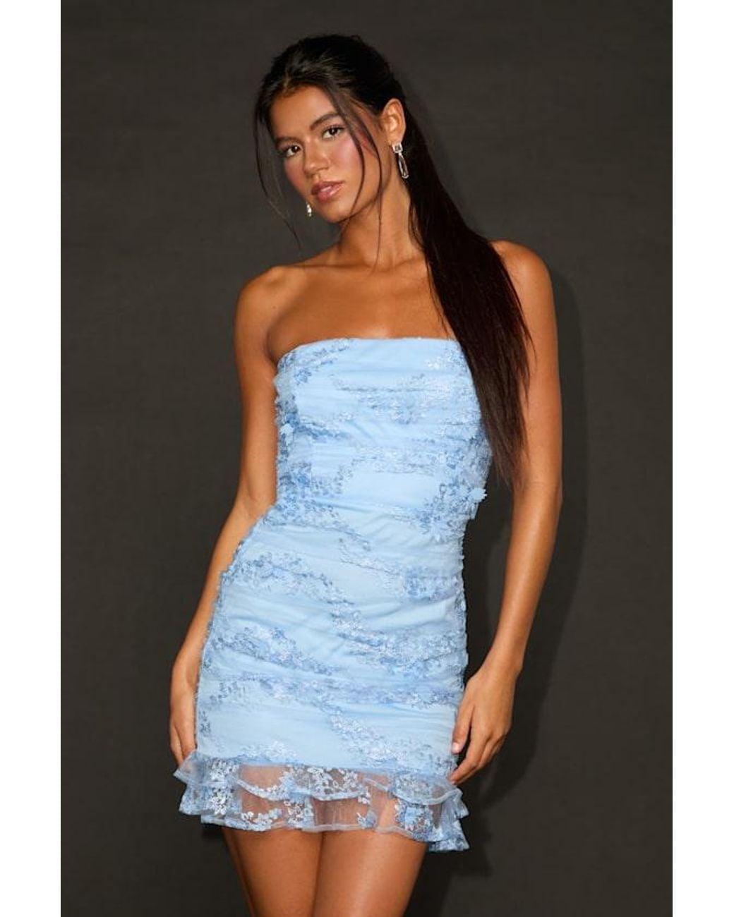 Lulus Blue Bea Embroidered Mesh Ruffled Mini Dress