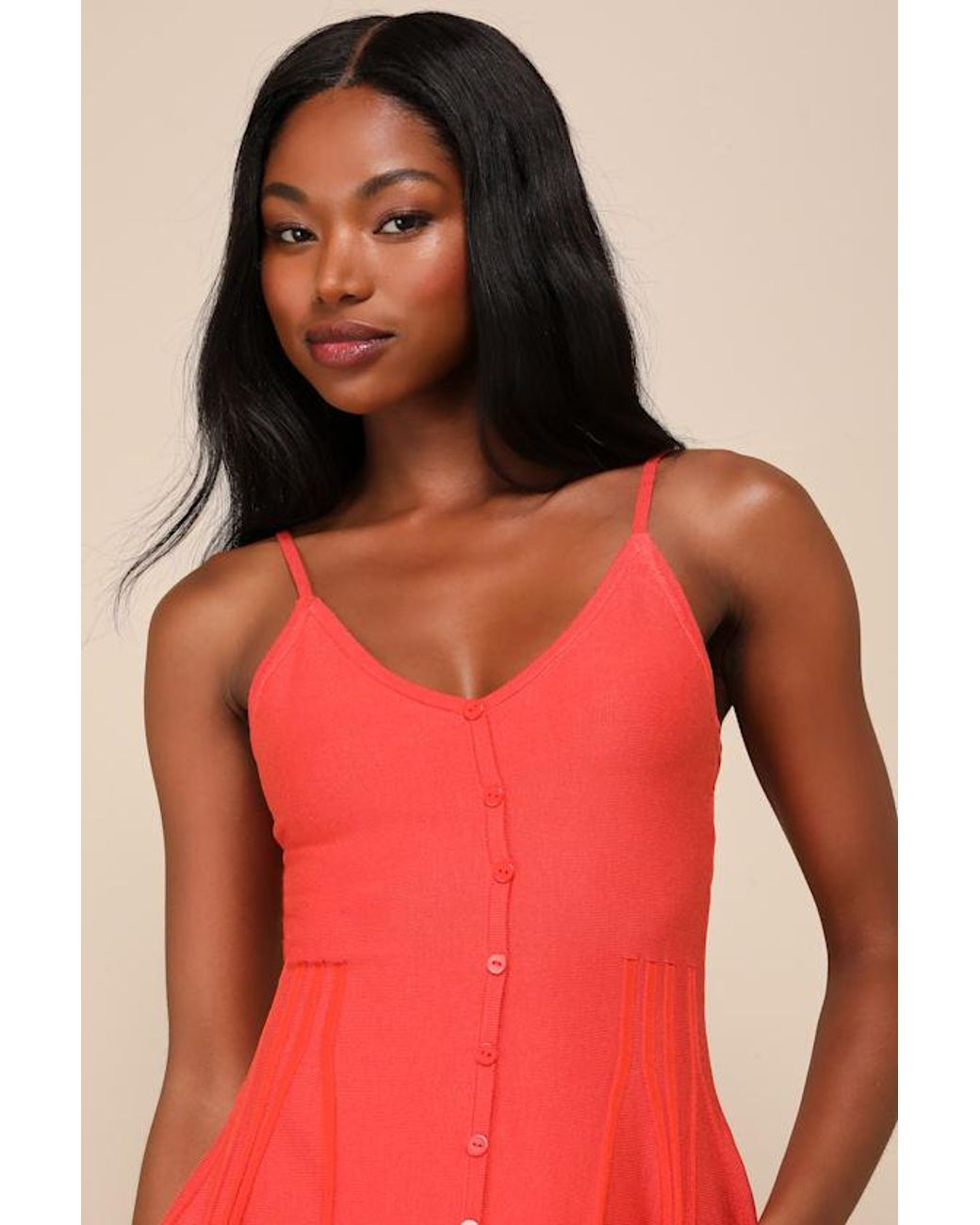 Lulus Red Flattering Disposition Button-Front Ribbed Mini Dress