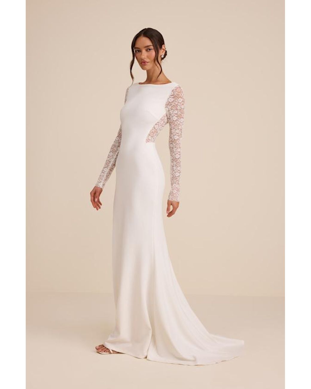 Lulus Natural Brooks Lace Boat Neck Mermaid Maxi Dress