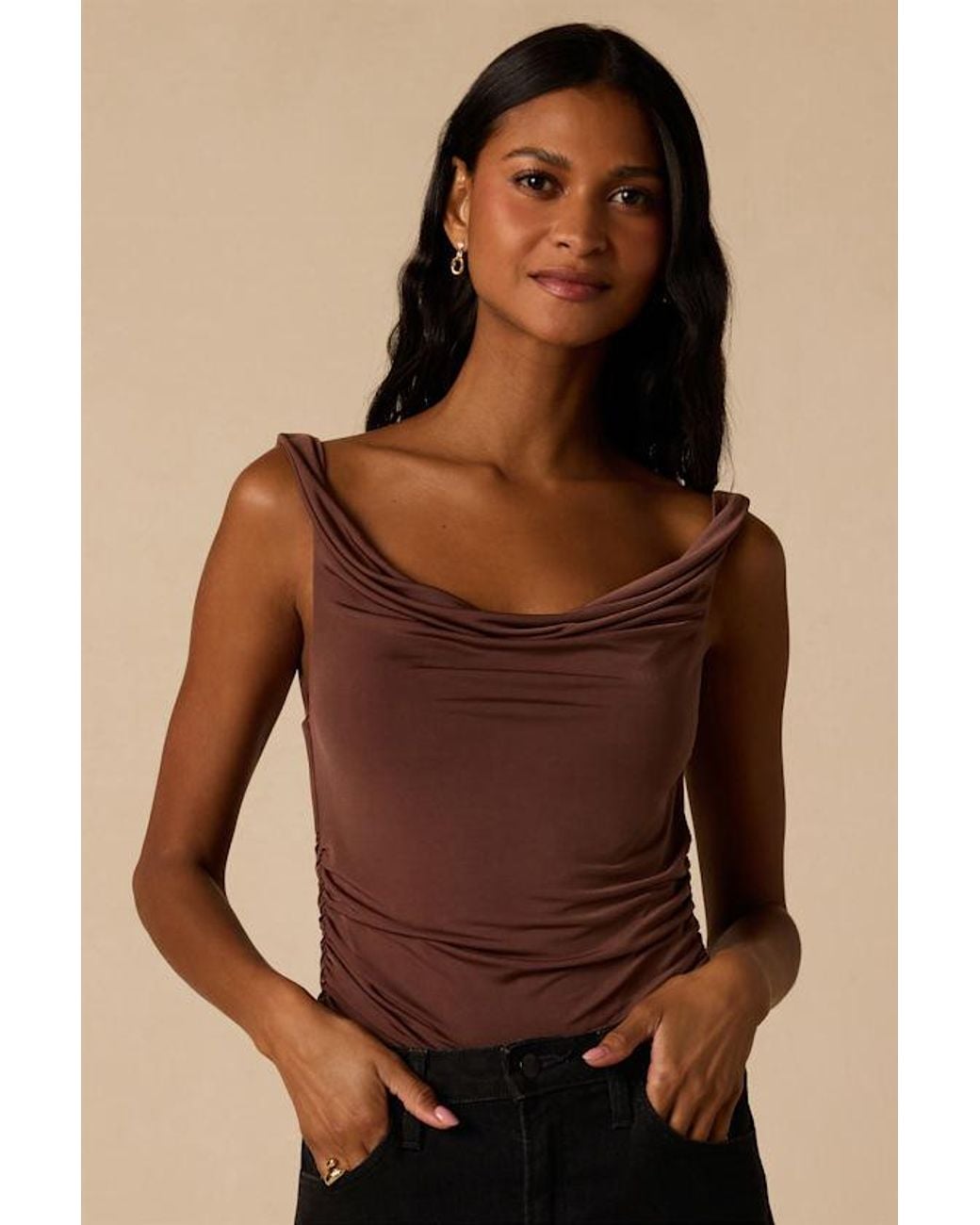 Lulus Brown Sierra Cowl Bodysuit