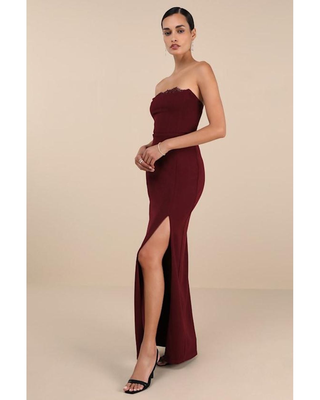 Lulus Memorably Iconic Strapless Lace Bustier Maxi Dress in Natural
