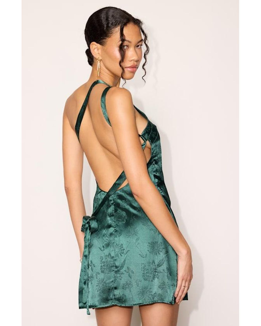 Lulus Green Yvonne Emerald Jacquard Satin One-Shoulder Mini Dress