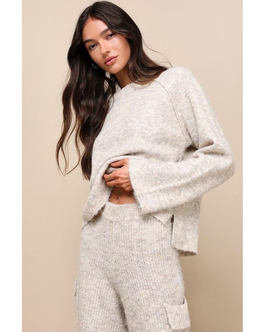 Lulus Natural Signature Sunday Heather Raglan Sleeve Pullover Sweater