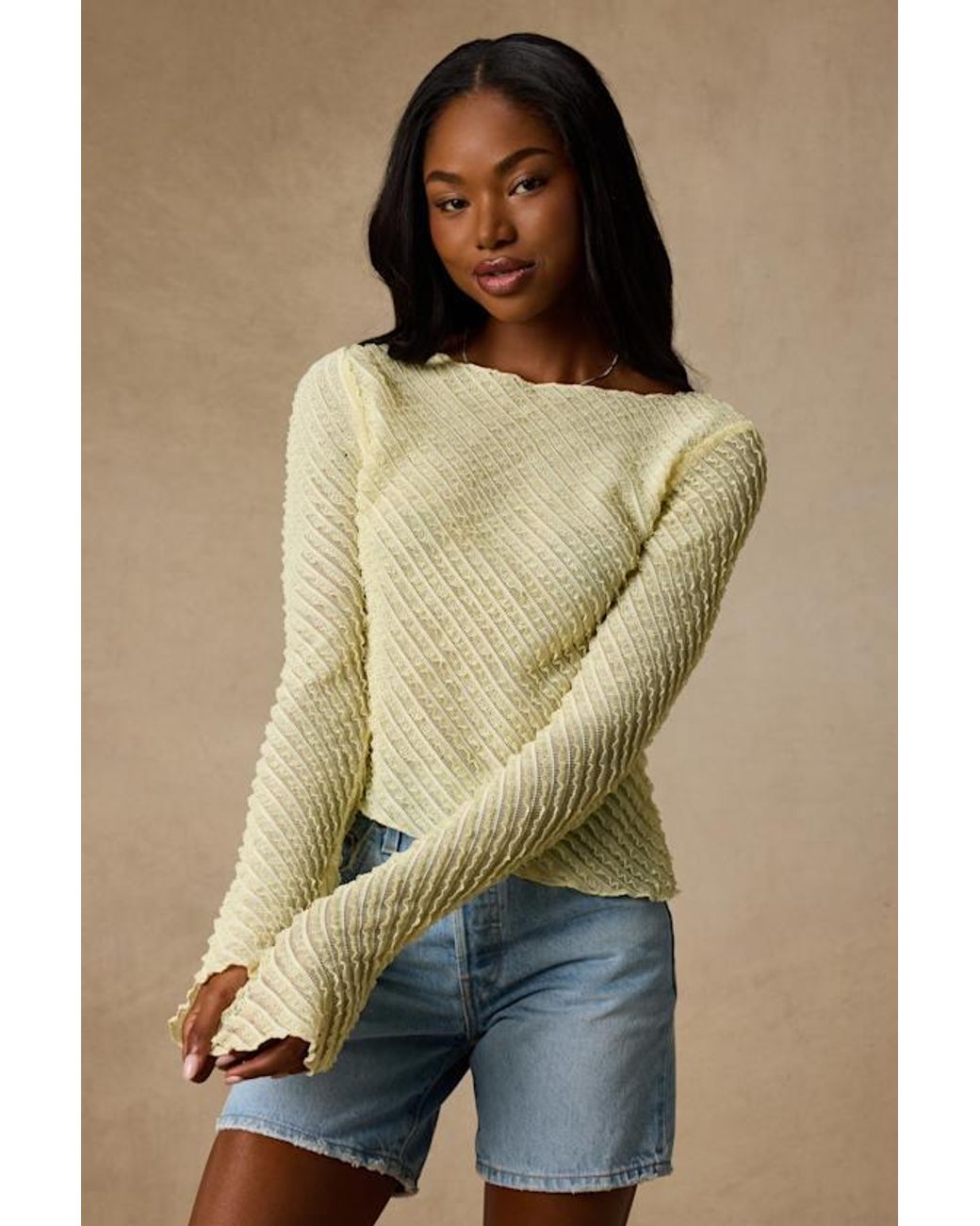 Lulus Yellow Xavia Ruffled Knit Asymmetrical Long Sleeve Top