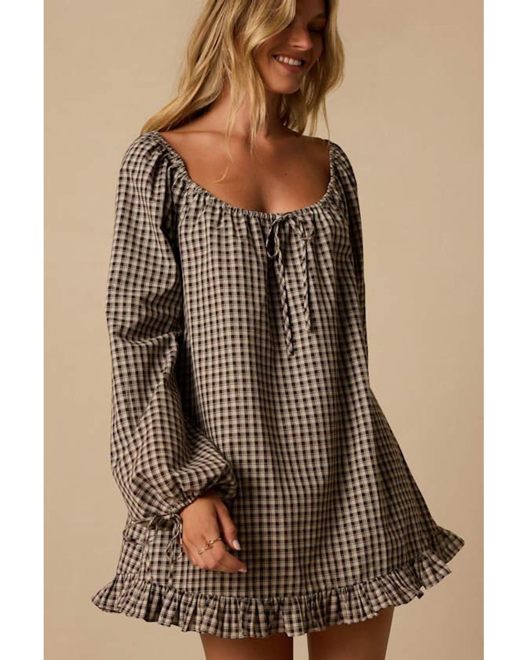 Lulus Brown Brynn Plaid Long Sleeve Dress