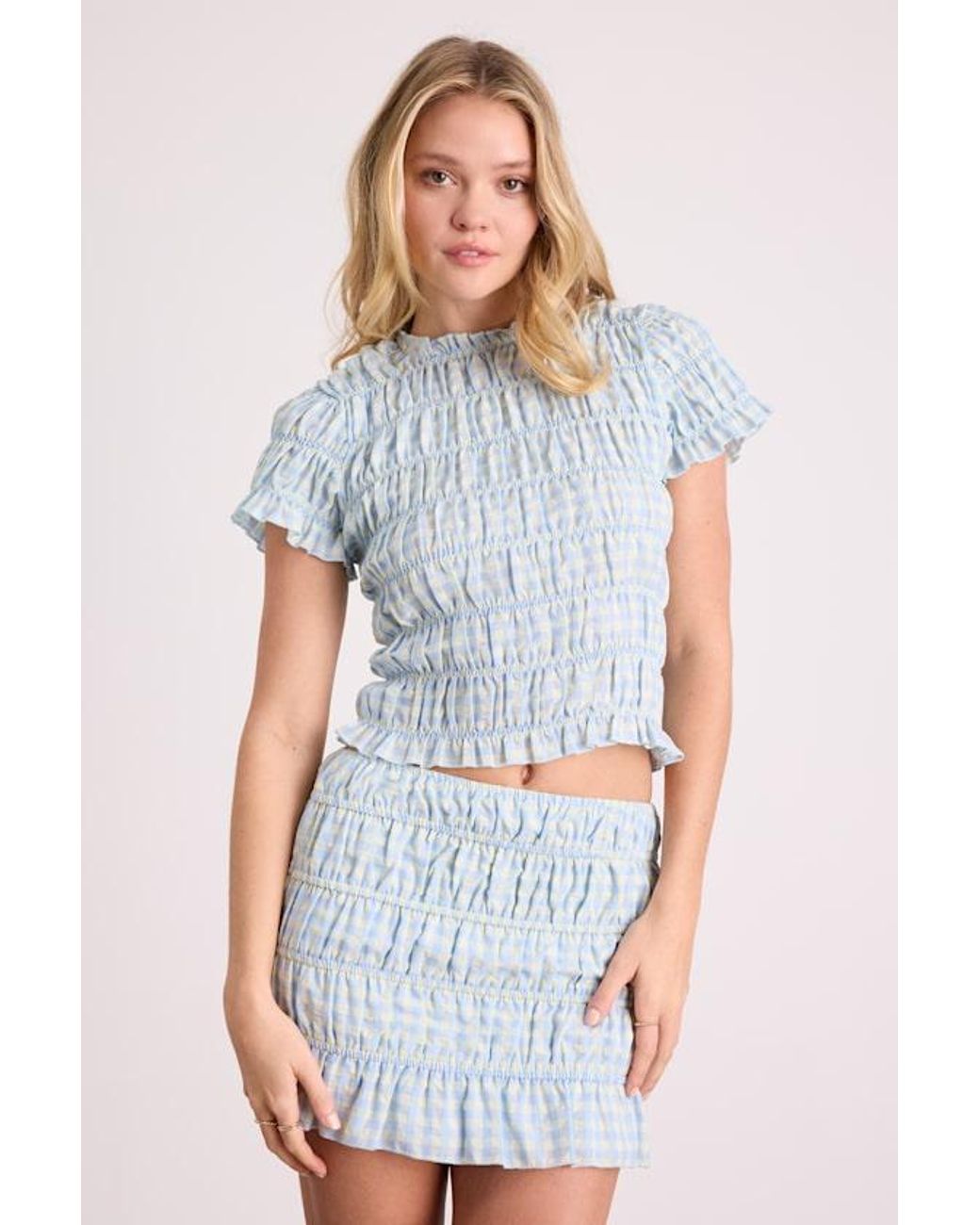 Lulus Blue Celera Gingham Smocked Top