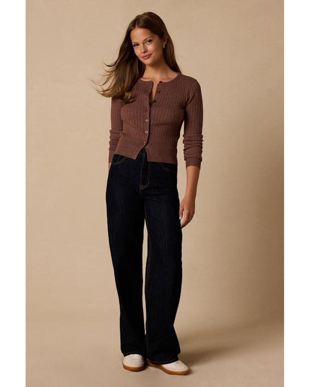 Lulus Brown Perfect Classic Ribbed Knit Cardigan Sweater