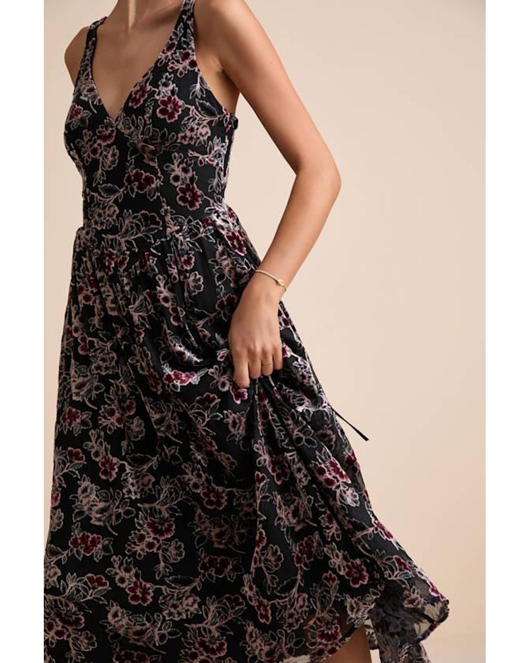 Lulus Natural Priella Velvet Burnout Lace-Up Midi Dress