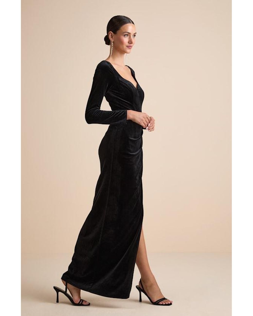 Lulus Black Forever Sensational Velvet Long Sleeve Maxi Dress