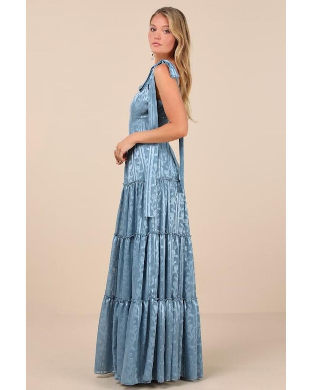 Lulus Blue Picturesque Allure Jacquard Tie-Strap Maxi Dress