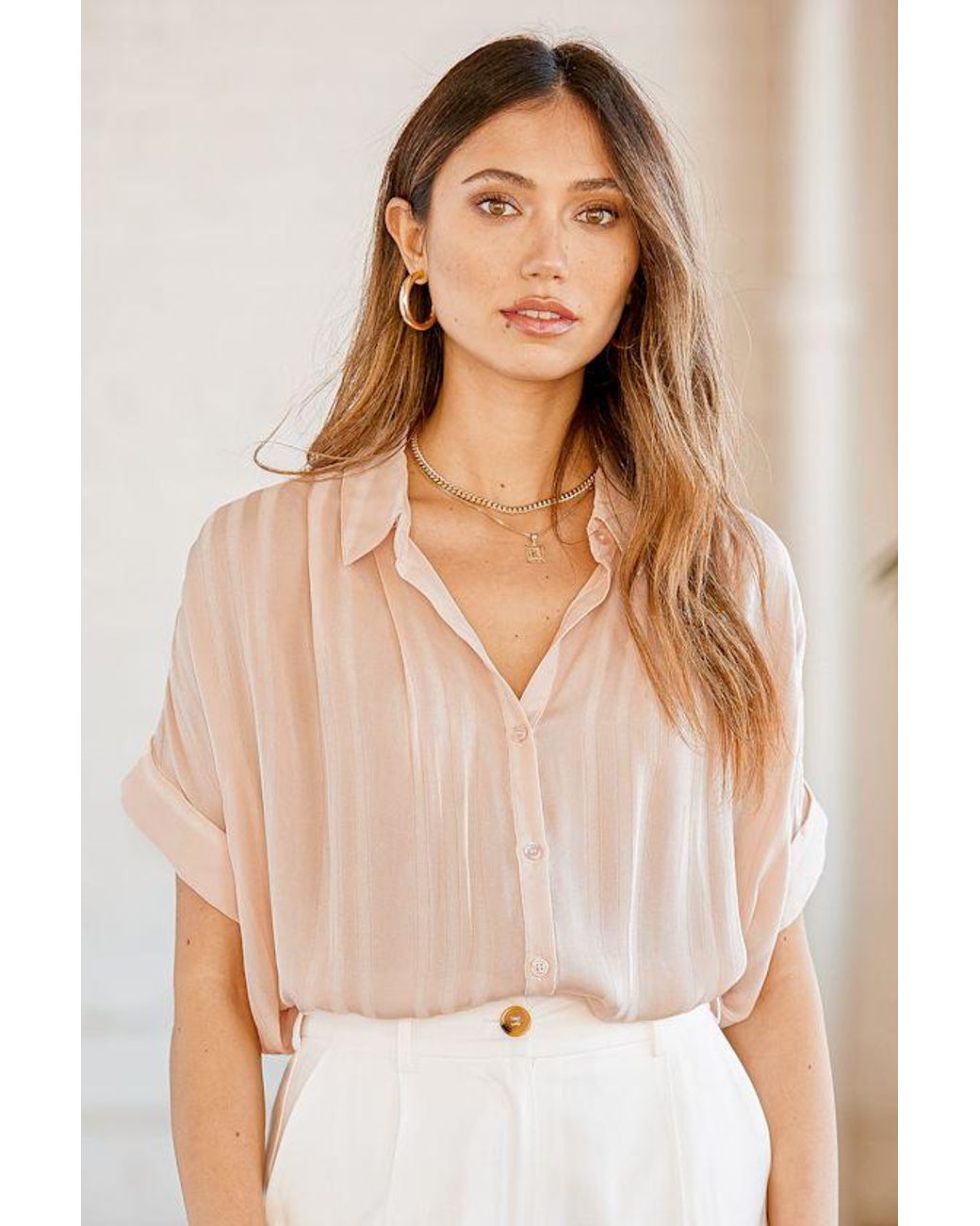 Lulus Natural Everlee Striped Button-Up Top