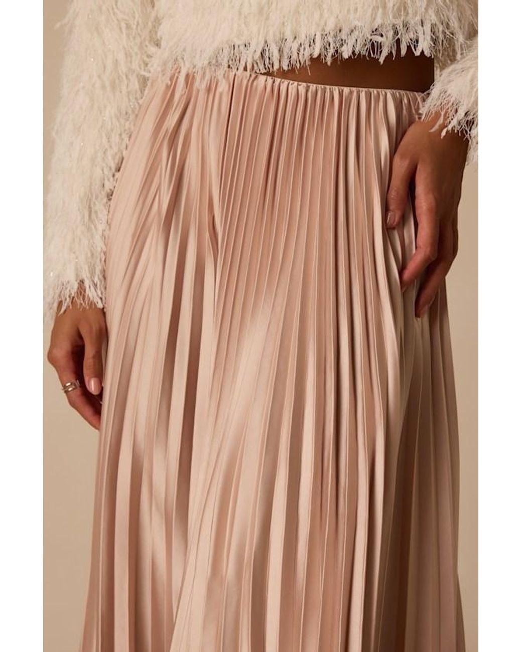 Lulus Natural Delancey Pleated Satin Midi Skirt