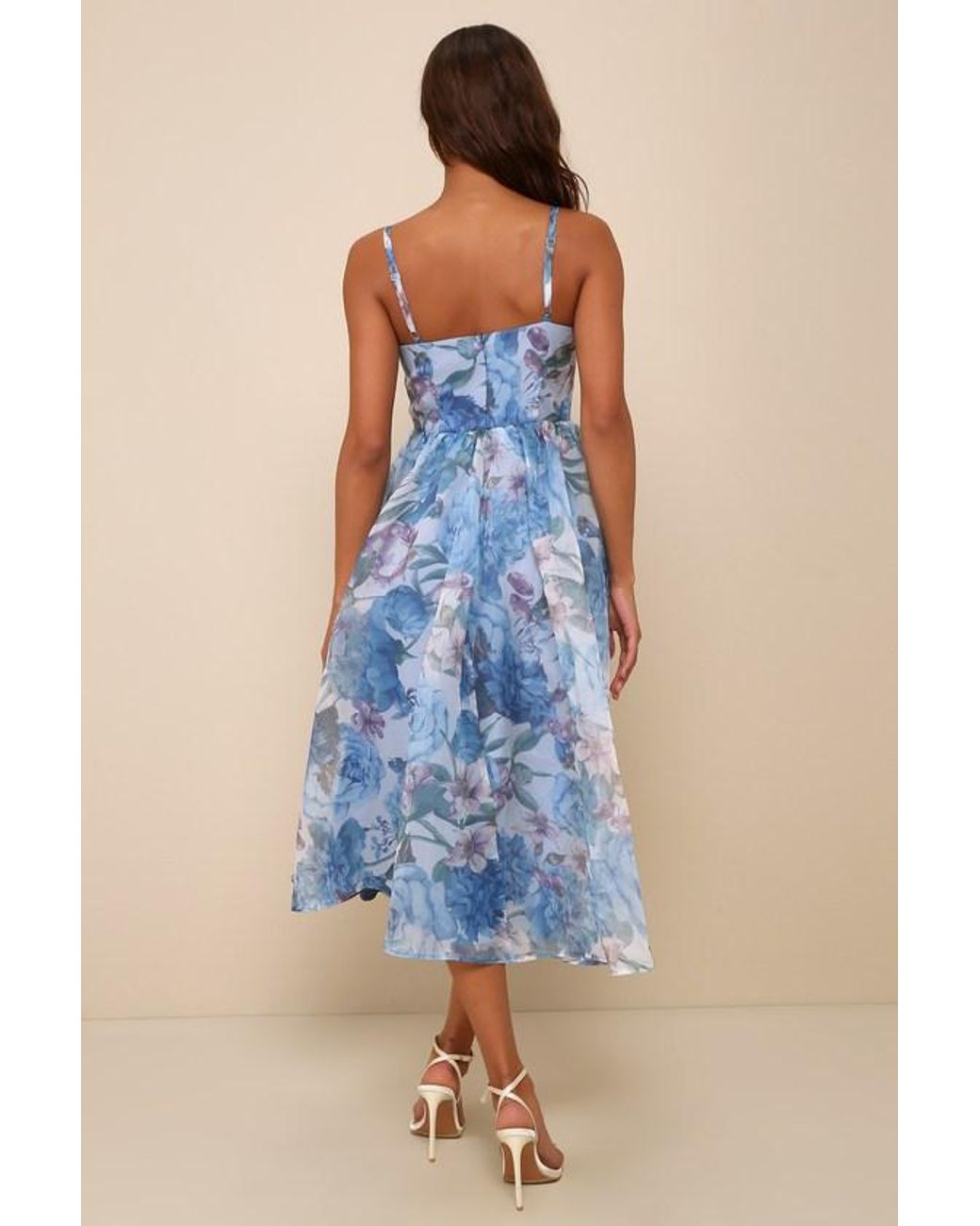 Lulus Blue Cherished Aura Multi Floral Organza Bustier Midi Dress