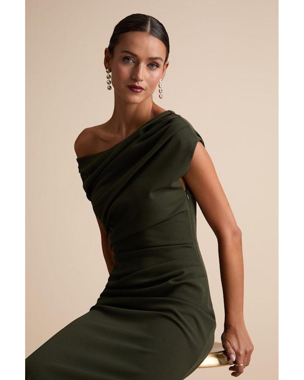 Lulus Green Janine Dark Asymmetrical Maxi Dress