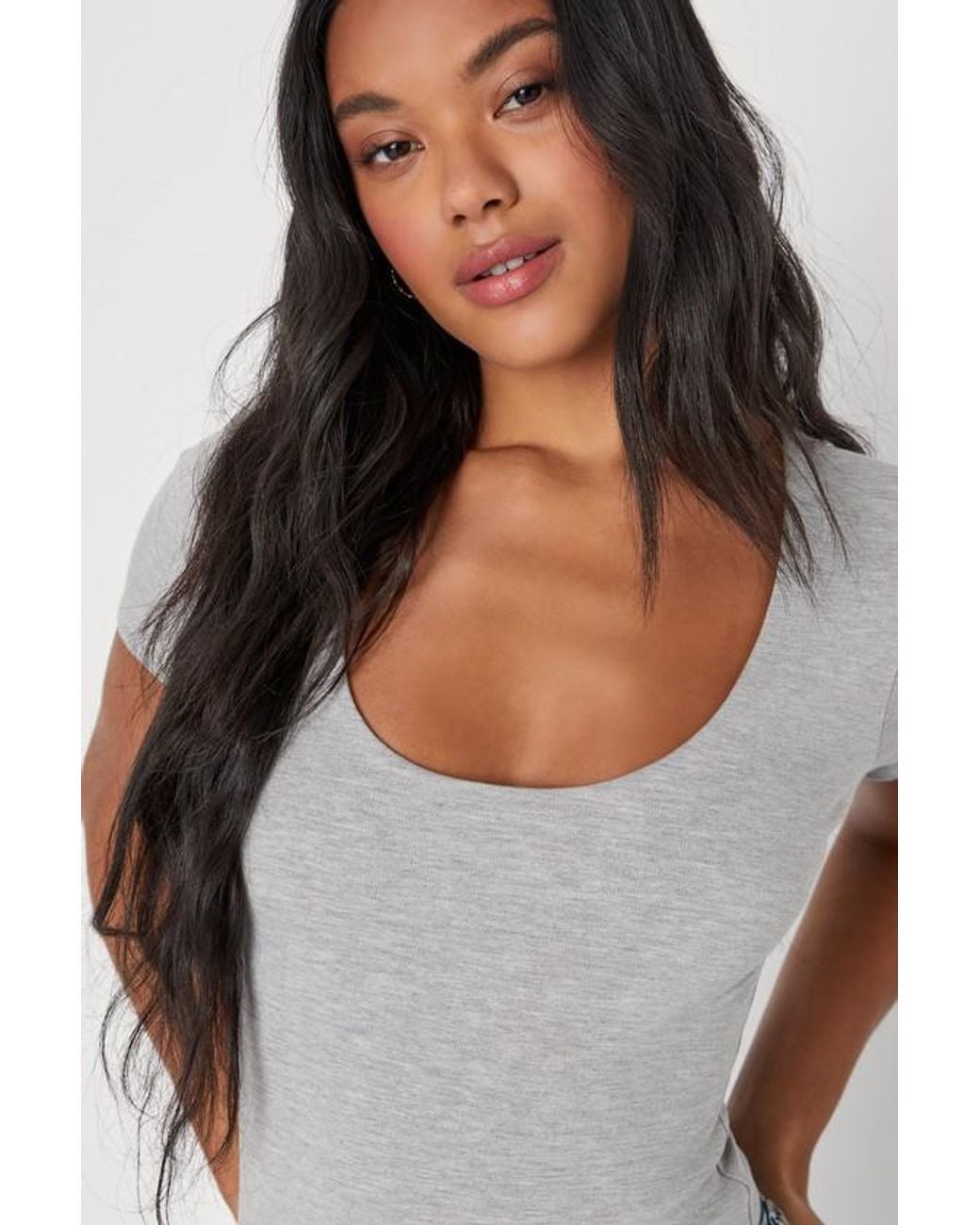 Lulus Gray Basically Effortless Short Sleeve Scoop Neck Top