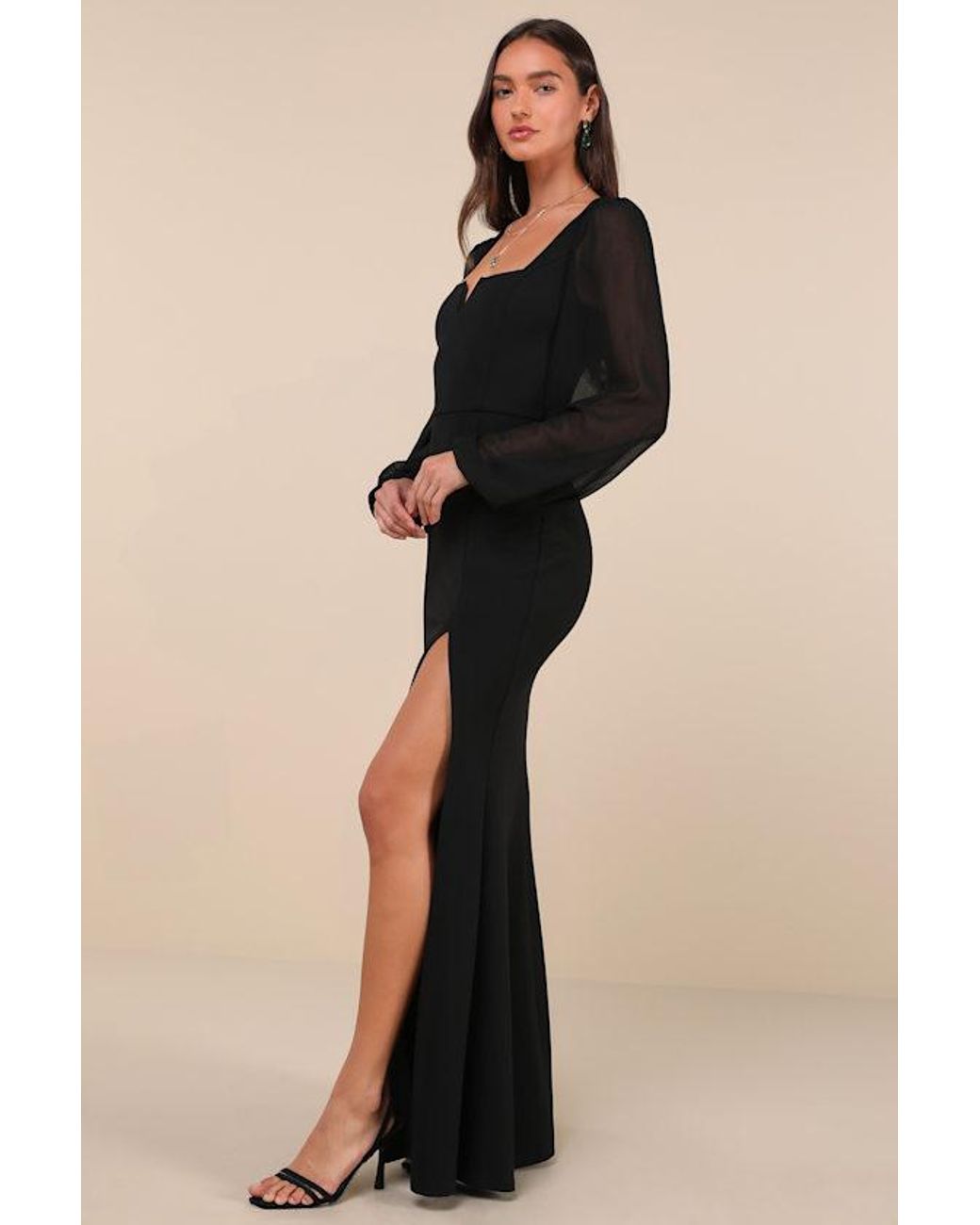 Lulus Black Composed Elegance Balloon Sleeve Mermaid Maxi Dress