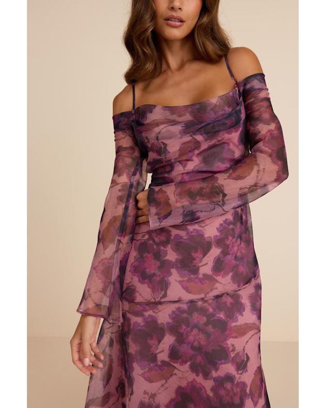 Lulus Pink Pia Floral Asymmetrical Midi Dress